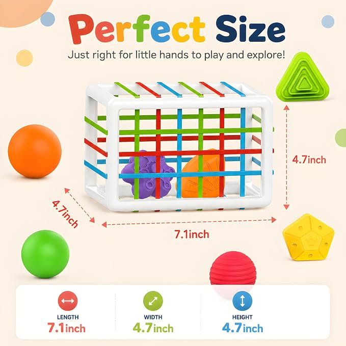 MINGKIDS Montessori Toys for 1 Year Old, Cube & 6 Sensory Shape Blocks&6 Colors Ball Pit Balls,Baby Sensory Fine Motor Skills Developmental Toys,Gifts for 12 18 Month Age 1 2