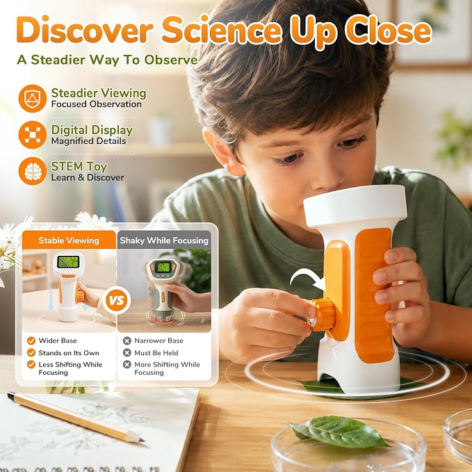 1000X Handheld Digital Microscope for Kids with 2.4" IPS Screen (Orange) | Portable Educational STEM Microscope Toy with Photo/Video, 8 LEDs, Manual Focus, Rechargeable for Ages 4-12 Boys & Girls