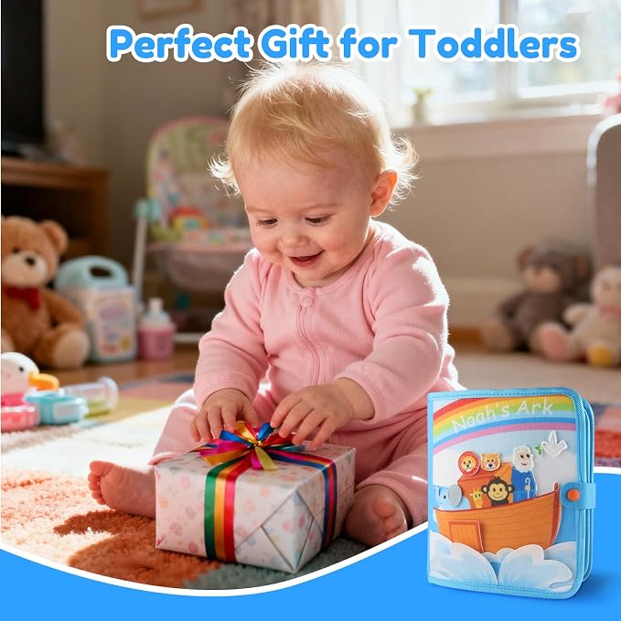 Noah's Ark Busy Book for Toddlers 1-3 - Montessori Toys Busy Board for 1 Year Old Boy Gifts Girl Toys Educational Learning Quiet Activity Books Toddler Easter Basket Stuffers Travel Toys