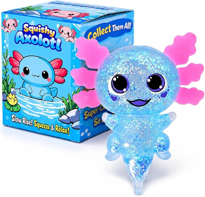 Axolotl Squishy Stress Ball, Soft TPR Slow Rising Squeeze Toy, Cute Axolotl Fidget Toy for Stress Relief, Anxiety Calming Sensory Toy for Kids Adults(Blue BigEars Axolotl)