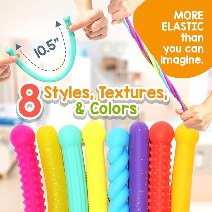 Sensory Autism Toys for Kids - Textured Stretchy Fidget Toys for Stress - Sensory Toys Special Needs for Autistic Toddlers Boys Girls Stocking Stuffers Gifts, Treasure Prizes Classroom - 8 Pack