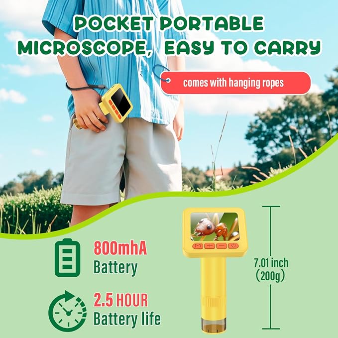 IMICHI Microscope for Kids 50X-1000X 2 inch IPS HD Screen, 32GB Storage Card, 1080P Video, 2-Hour Battery Life, Easy Carry, Slides Included - Perfect Science Kit Gift for Kids Ages 8-12 Yellow