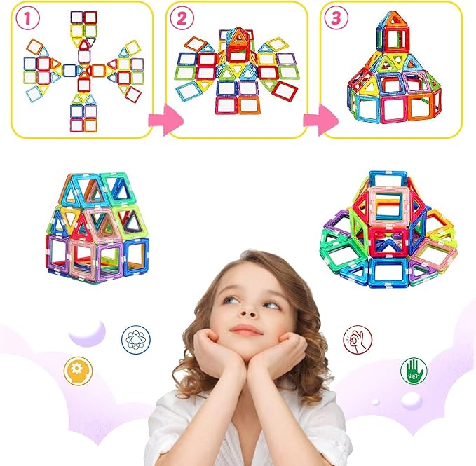 Magnetic Tiles for 3+ Year Old Boys Girls,Magnetic Building Blocks | Upgrade Magnet Building Blocks Set Educational STEM Toys Christmas Birthday Gift Toys for Kids Ages3 4 5 6 7 8+