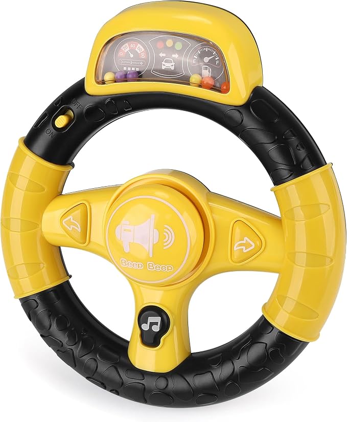 Accmor Upgraded Steering Wheel Toy for Stroller Shopping Carts, Music Sound Simulated Steering Wheel Toy, Universal Detachable Funny Pretend Driving Toy Accessories for Stroller Shopping Carts