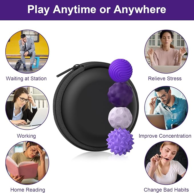 BUSOHA Silicone Magnetic Fidget Balls - 4 Pack Fidget Toys for Adult | Four Unique Textures Sensory Support,Quiet and Silent Stress Relief,Lightweight,Office,Travel,Autism,Anxiety,ADHD