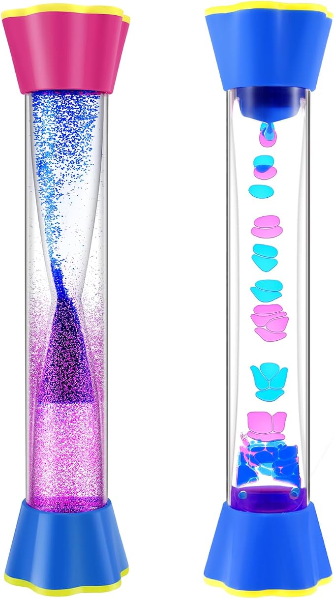 Sensory Fidget Tubes Set - Calming Toys for Kids - with Glitter Bottle, Gravity Spinner, Bubble Drop Spiral Hourglass - Promotes Calmness & Independent Play (2 Pack)