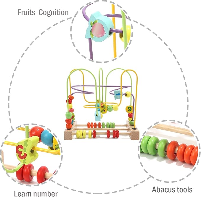 Bead Maze Toy for Kids Wooden Colorful Abacus Roller Coaster Educational Circle Toys Bead Maze Activity Cube Sensory Toys for Children