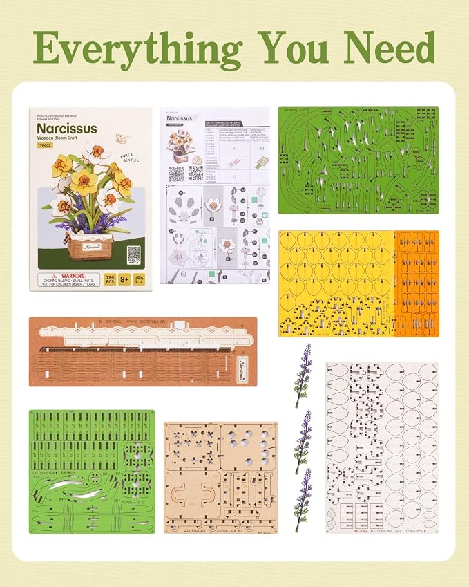 Rowood 3D Puzzles for Adults,Mother's Day DIY Wooden Flower Narcissus Craft Kit,Artificial Flower Botanical Collection,Christmas Birthday Decoration Centerpiece for Table