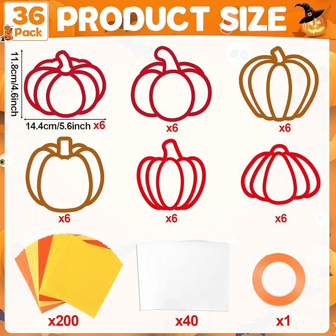 Qyeahkj 36 Set Fall Pumpkin Suncatchers Crafts for DIY Autumn Window Tissue Paper Crafts Kit Thanksgiving Pumpkin Hanging Decor for Fall Home Activity Art Project Birthday Party Favor Gift