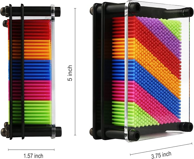 3D Pin Art Toy - Plastic Pin Board for Kids, 3D Pin Impression Sculpture Needle Toys, 3.75 X 5 inches (Rainbow)