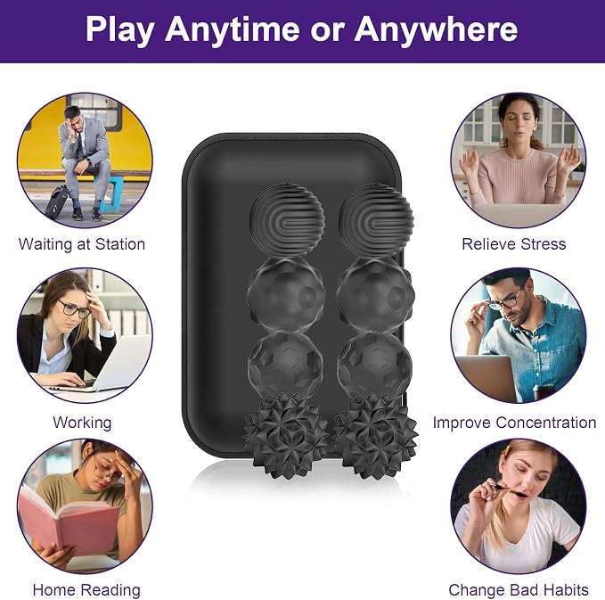 BUSOHA Silicone Magnetic Fidget Balls - 8 Pack Fidget Toys for Adult | Four Unique Textures Sensory Support,Quiet and Silent Stress Relief,Lightweight,Office,Travel,Anxiety,ADHD,Black