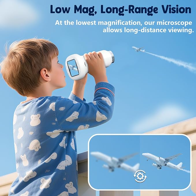Odatay 4K 1000X Digital Microscope for Kids with 32G Card, Long Distance Viewing & 2.4" Screen Portable Handheld Edu Toys for Age 3-12 Exploring Bugs Plants at Home Classroom & Outdoor Travel, White