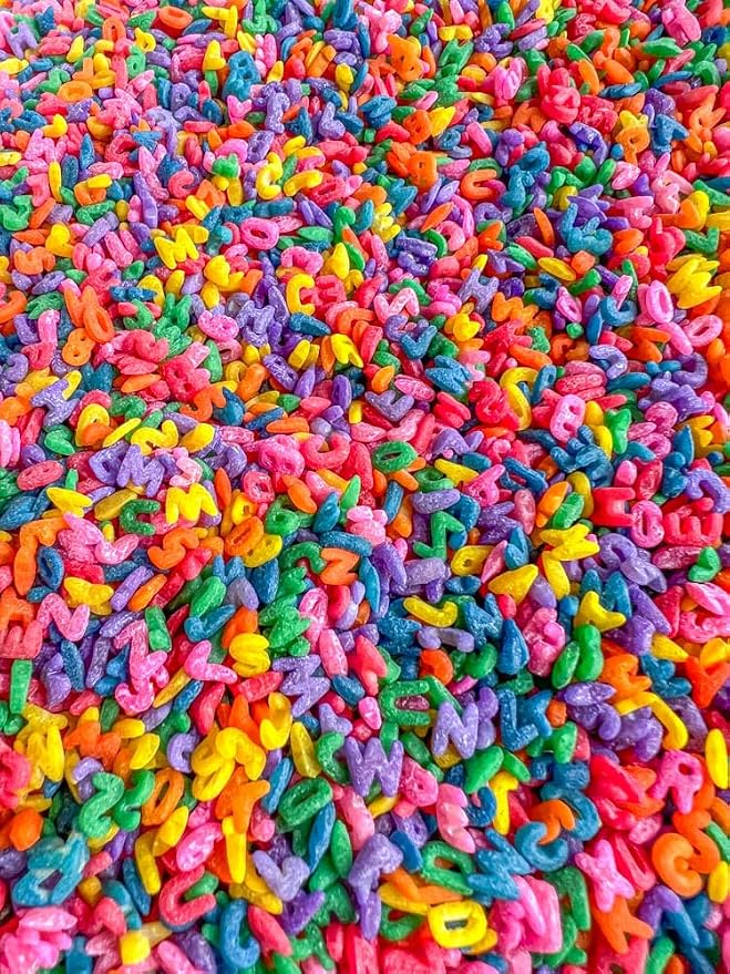 Pasta Sensory Bin Filler for Sensory Table - Colored Pasta for Sensory Play (Rainbow Alphabet Pasta, 4 Cup)