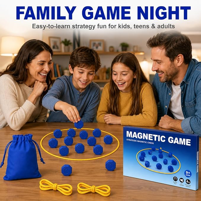 Magnetic Strategy Game with 24 Full-Size Stones, 3 Ropes & Bag | Portable strategy game for kids, teens and adults, perfect for family nights, parties, travel, camping and outdoor play