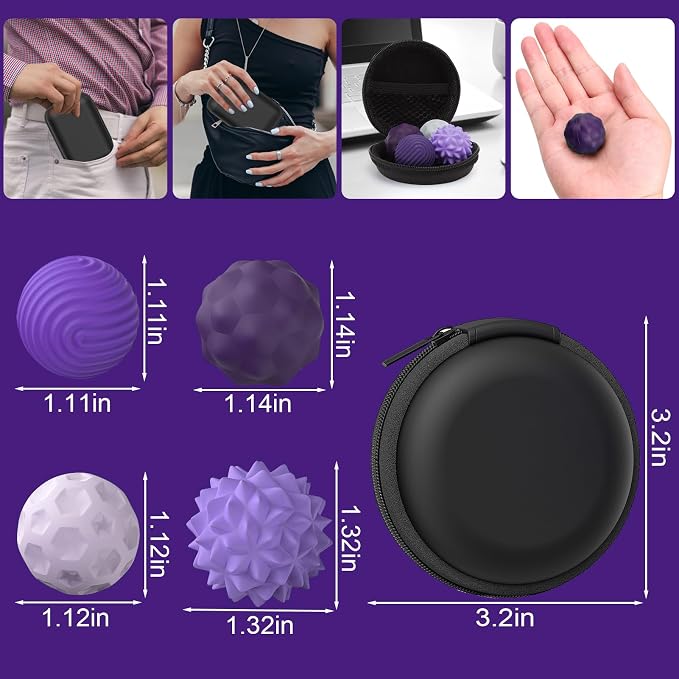BUSOHA Silicone Magnetic Fidget Balls - 4 Pack Fidget Toys for Adult | Four Unique Textures Sensory Support,Quiet and Silent Stress Relief,Lightweight,Office,Travel,Autism,Anxiety,ADHD