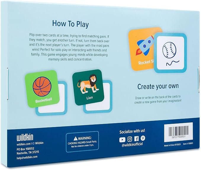 Wildkin Memory Matching Game – 36 Educational Pairs for Toddlers & Preschool - Boy