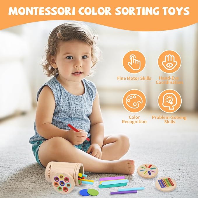 YHHYTOY Montessori Toys for 1 2 3 Year Old, Color Learning Sorting Toys
