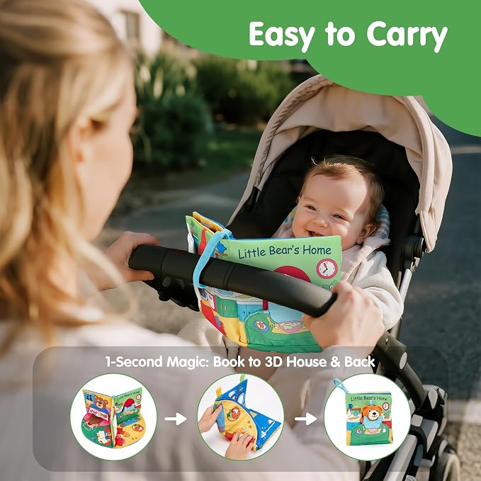 hahaland 3D Book for 0-12 Months Soft Cloth Interactive Activity Baby Book | Sensory Montessori Toys for 1 Year Old Educational Travel Toy Gifts for 6 9 Months Toddler Baby Girls Boys