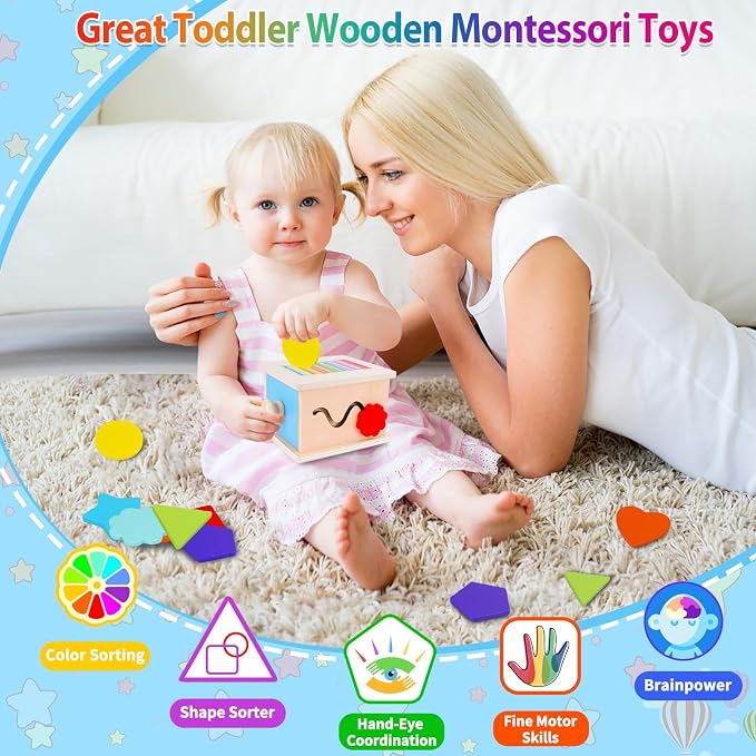 FCSONU Montessori Sorting Box Toys for Toddlers 1-3, Fine Motor Skills Toys | 3in1 Learning Color Sorting Toys Sensory Toys, Shape Sorter | Coin Box Toy, Easter Christmas Birthday Gifts for Boys Girls