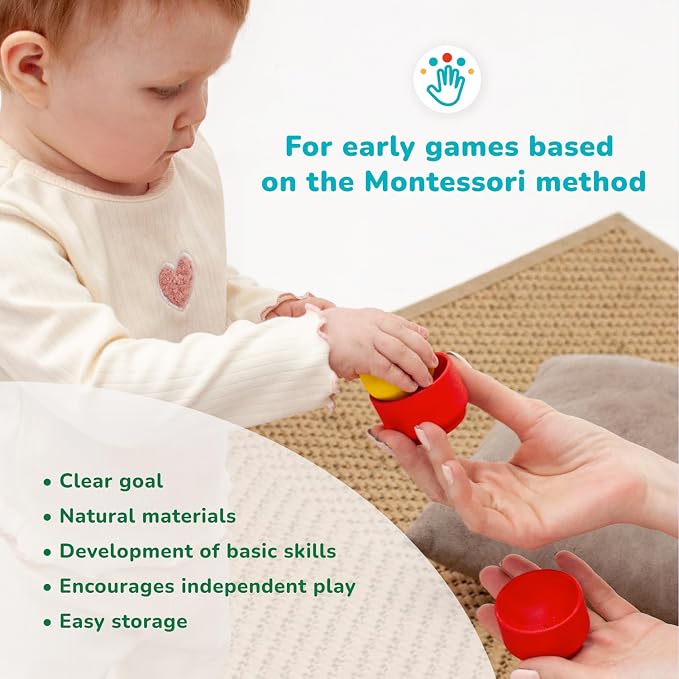 Ulanik Balls in Nests Starter Kit Montessori Toys for 1 Year Old | Open-ended wooden nesting set; 4 primary colors; tray and bag for easy storage