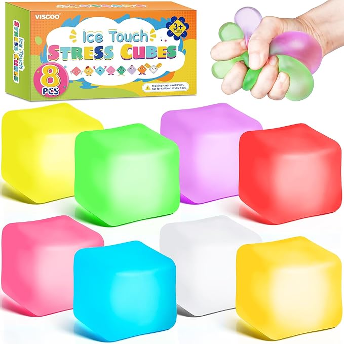 VISCOO 8 Pack Stress Cube,Slow Rising Cube Stress Balls for Adults Kids | Sensory Fidget Toy for Anxiety Relief, Square Shape Cube Squishy for Classroom Prizes, Squishy Balls for Party Favors