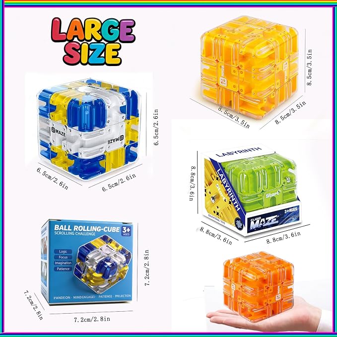 3D Labyrinth Puzzle Maze Cube, Educational Learning Game for Logical Thinking, Family Board Games, Durable Puzzle Cube Gift for Birthday and Holidays
