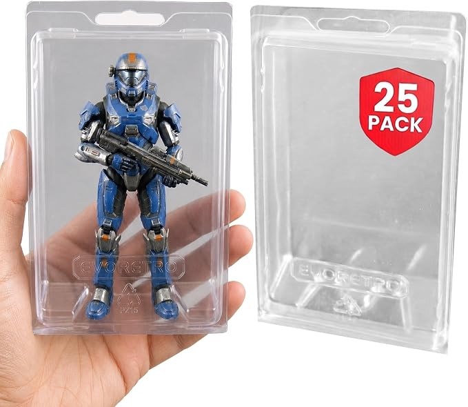 Action Figure Display Case Protector - Blister Clamshell for 6 in Loose Action Figures 25 Pack - Clear APET Plastic - Fits Star Wars, Marvel, G.I. Joe - Holes for Peg Boards - Durable Display Case