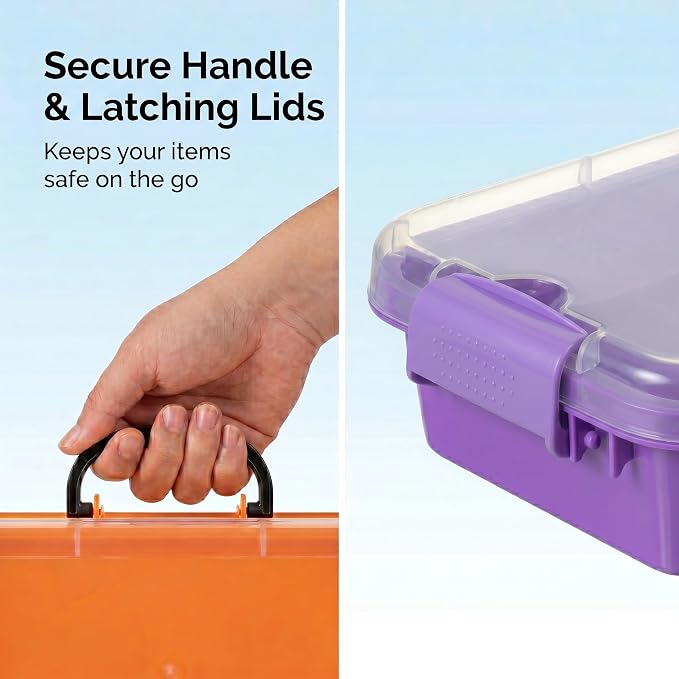 FIIOEOY 3 Pcs Sensory Bin Sand Tray with Lid & 3 Stickers, Stackable Storage Sensory Bin Containers with Lid, Portable Sandbox Organizers for Toys, Sand, Arts, Crafts (Purple, Blue, Orange)