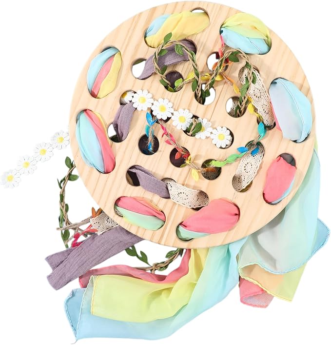 COTTOVE Wooden Lacing Toys Open Ended Busy Board with Play Silks