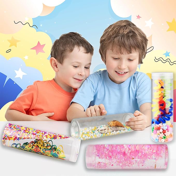 Sensory Bottle Kits for Kids, 4 Sets DIY Sensory Bottles 14 oz with Fillers, Calm Down Corner Supplies, Montessori Motor Skills Activity, Sensory Fidget Tube Toys