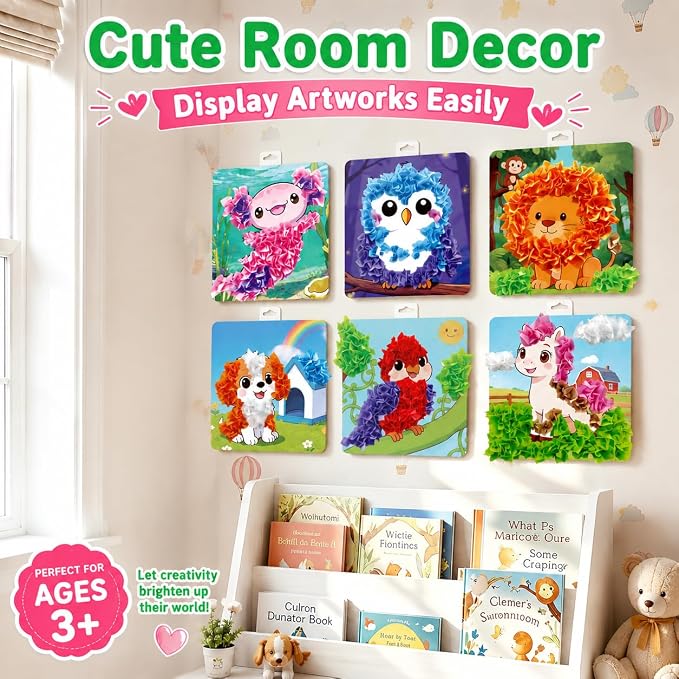 AGENTLAN Animal Poke Art Kit,Mess-Free Crafts for Kids Ages 3-8 | 6 poke in animal designs, 3D Art, no glue, no mess, screen-free activity, travel craft