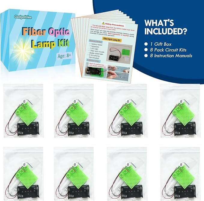8 STEM Craft Kits for Kids, Bulk Crafts Science Experiments, Simple Circuits Fiber Optic Light Kit, Girls Engineering Building Projects Activities STEM Toys, Class Educational Learning