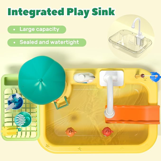 CUTE STONE Play Sink with Running Water, Kitchen Sink Toys for Pretend Play | Play Food, Kitchen Utensils, Pool Floating Toy for Fishing Game, Children Electric Dishwasher Toy Gift for Kids Boys Girls
