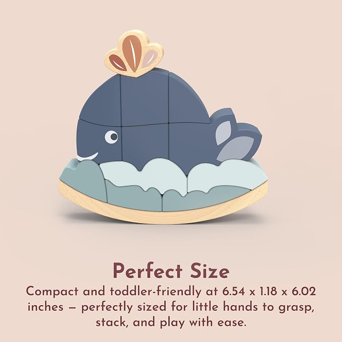 Rocking Stacker – Whale Balance Game, 13 Wooden Pieces, Fun Skill Challenge for Family, Develops Hand-Eye Coordination, Fine Motor Skills, Non-Toxic Paint, for Kids 2-6 Years | 13 pieces, whale rocker, sorting & stacking toys, balance toys, montessori ...