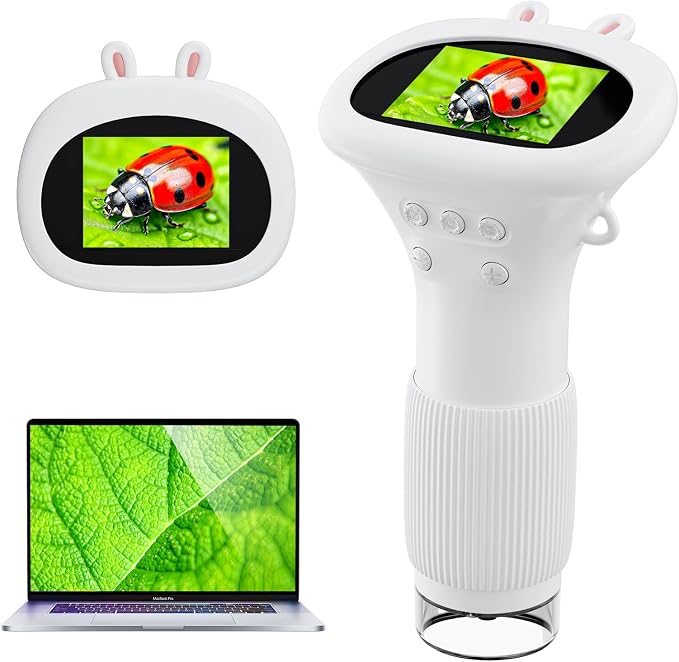 Microscope for Kids, Ahalfcit 1000X Handheld Digital Microscope with 2” HD IPS Screen, Portable Mini Camera for Exploring Nature, Science Educational Toy, Birthday Gift for 3-12 Years Old Boys Girls