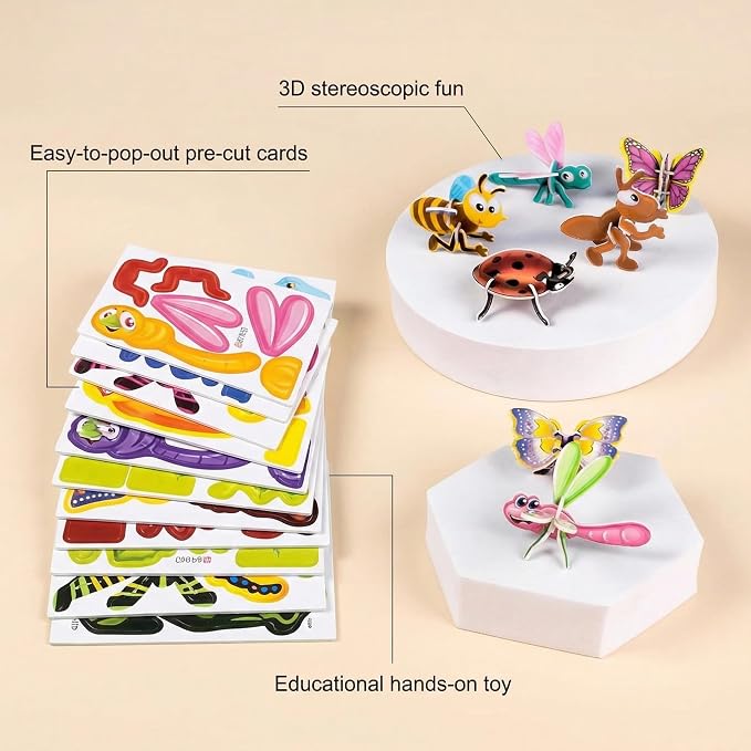 25 Pack 3D Insect Puzzles for Kids, Educational DIY Paper Craft Kit, Fun STEM Activity for Boys Girls, Classroom Prizes & Party Favor Gift