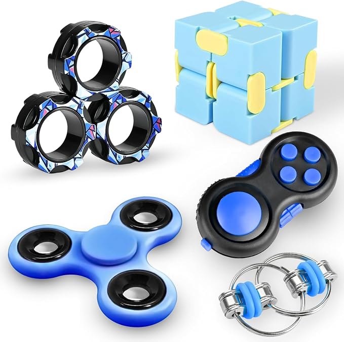5PC Fidget Toys Adults Set Fidgets for Classroom Must Have Autism Sensory Pack Figette Cube ADHD Special Treasure Prize Tool Stress Relief Desk Cool Gadget for Kid Easter Basket Stuffers for Teen Boys