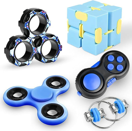 5PC Fidget Toys Adults Set Fidgets for Classroom Must Have Autism Sensory Pack Figette Cube ADHD Special Treasure Prize Tool Stress Relief Desk Cool Gadget for Kid Easter Basket Stuffers for Teen Boys