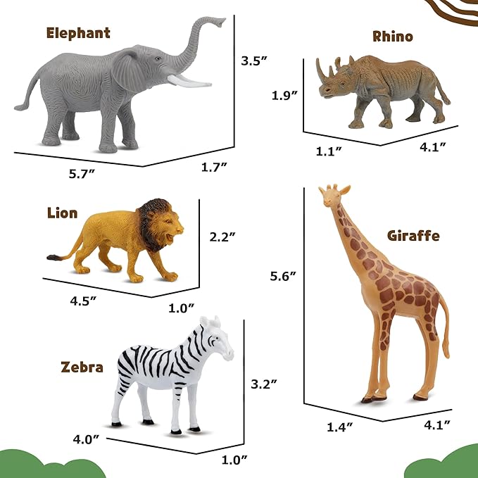 Safari Animal Figurines Set for Kids, 10 Piece Realistic Wild Zoo Animals Collection with Elephant, Lion, Tiger, Giraffe, Educational Toys for Toddlers Boys Girls