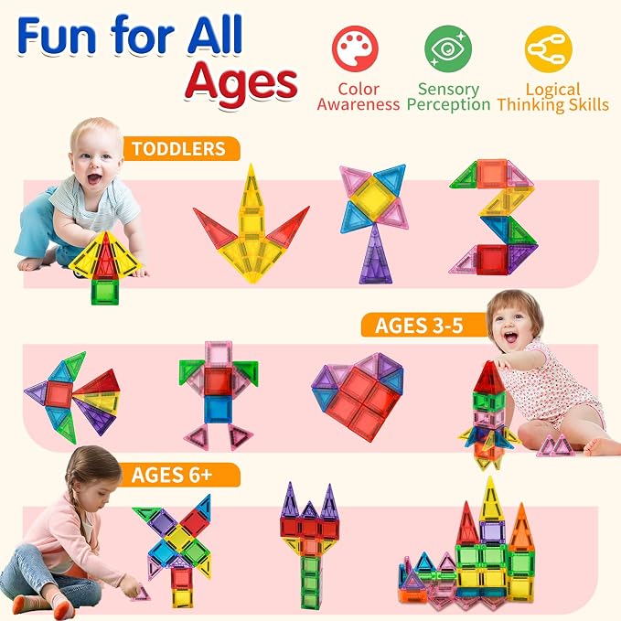 48PCS Mini Magnetic Tiles Travel Set 3+ Years | Kids Magnetic Building Blocks with Iron Box | STEM Educational Sensory Toys | Preschool & On-The-Go Games | Christmas Birthday Gift