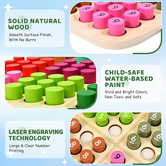 Wooden Sudoku Board Game: Math Brain Teaser Puzzle Desktop Game Train Logical Thinking Ability with 81 Pegs for Teenagers, Adult & Seniors Brain Stimulation Toys, Party Favors & Stress-Relief