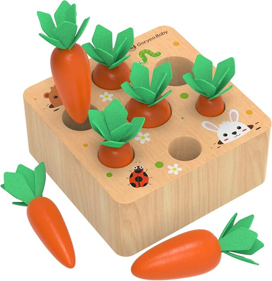 KMTJT Montessori Carrot Harvest Game Wooden Toy for 2 3 Year Old Toddlers | Educational Carrot Harvest Toy for Boys and Girls, Shape Sorting Matching Puzzle, Developmental Birthday Gifts