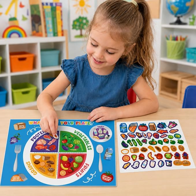 Cinrobiye 24 Set My Plate Food Sticker Set, Vegetables, Fruits, Protein and Grains Display Cards with Food Chart for Nutrition Demonstrations, Creative Projects and Educational Presentations