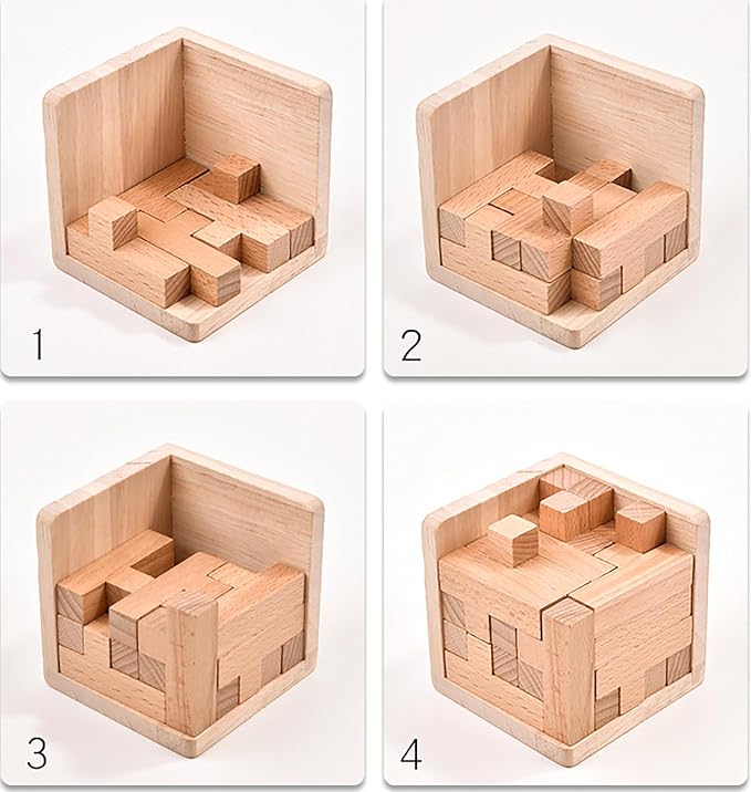 AHYUAN Wooden Brain Teaser Puzzles Cube Stocking Stuffers Wooden Puzzles T-Shaped Jigsaw Logic Puzzle Educational Games Toy for Kids and Adults (Coffee and Natural)