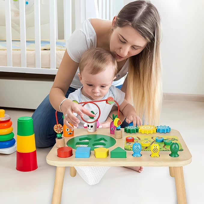 Activity Table, Montessori Toys for 1 2 Year Old Girls Boy Gifts, 7 in 1 Wooden Sensory Play Table for Toddler 1 2 3, Learning Toys for Baby 12-18 Months 1st Christmas Birthday Gifts