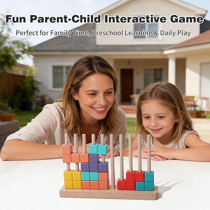 Wooden Block Puzzle, Montessori Toys Stacking Game, Preschool Educational Brain Teaser Puzzles for Toddlers and Kids Ages 3-5, Gift for Girls and Boys