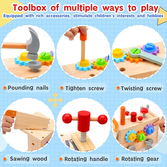 Mgtfbg Kids Tool Set - 29Pcs Wooden Toddler Tool Set with Tool Box | Montessori STEM Educational Construction Preschool Learning Activities Toy for 2 3 4 5 6 Year Old Boys Girls Birthday Gift