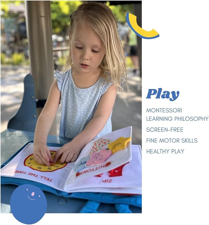 My Quiet Book, Toddler Plane Busy Board Book, All Parts Attached, Ages 2-4 | BAVY Montessori busy board, quiet book, car and airplane, 10 activities, ages 2 to 4, quiet time toy, birthday gift idea