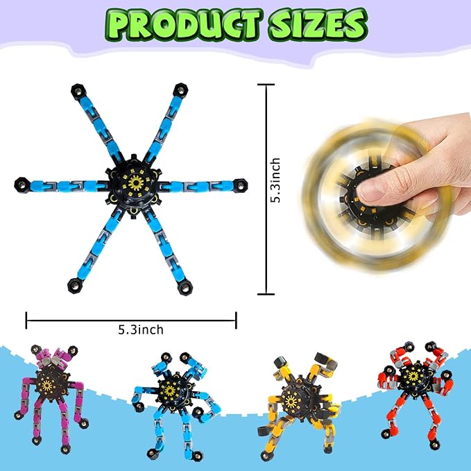20 Pack Funny Sensory Fidget Toys,Deformable Chain DIY Robot Spinners Fingertip Stress Relief Gyro Toy Birthday Gifts Christmas Goodie Bag Stuffers Classroom Prizes Party Favors for Kids Adults