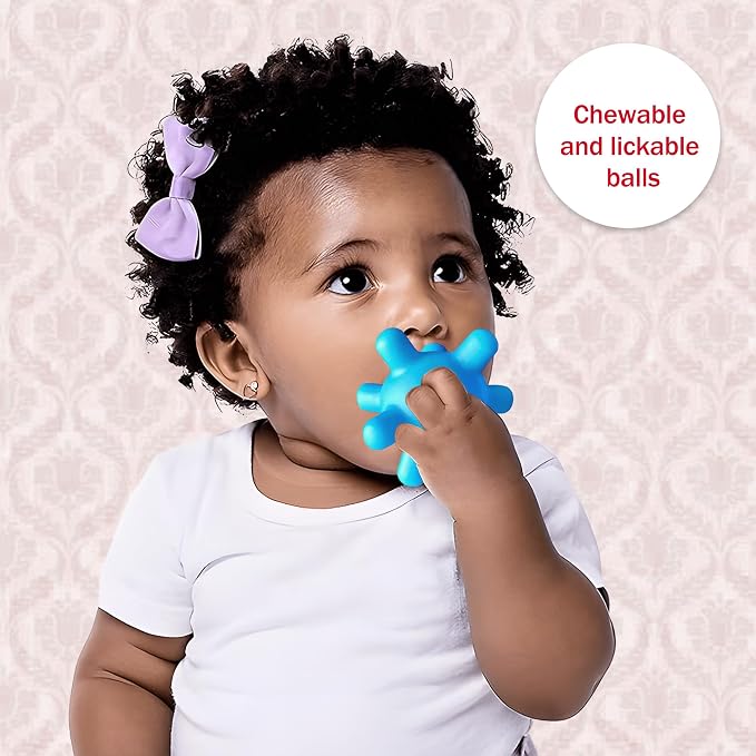Baby Sensory Balls, 4 Pack Textured Toys for Babies 3 Months+ | Bright Colors, Raised Bumps, Easy to Squeeze, Roll and Grab, Teething Play, Tummy Time & Fine Motor Play, Infant Gift